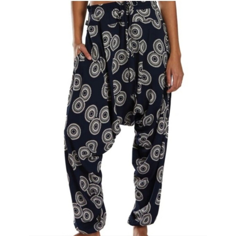 Buddha Pants Savannah Harem Yoga Pants Navy White XS Hippie Lounge Travel
